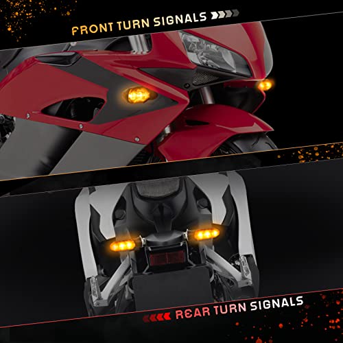 4PCS Universal Motorcycle Turn Signals, Front Rear LED Turn Signal Lights Amber Blinkers for Motorbike Scooter Quad Cruiser Off Road Turing - color: smoked/amber