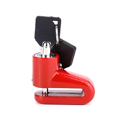 Metal Motorcycle Wheel Lock, Anti Theft Disc Brake Security Lock with Keys and Plastic Frame, Black and Red - color: Red