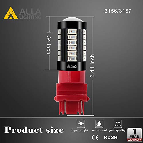 Alla Lighting 2800lm 3156 3157 LED Strobe Brake Lights Bulbs, Pure Red Xtreme Super Bright T25 Wedge 5730 33-SMD 12V Flashing Stop Lamps 3057 3457 4157 4057 3056 3057K 4057KX 3157LL
