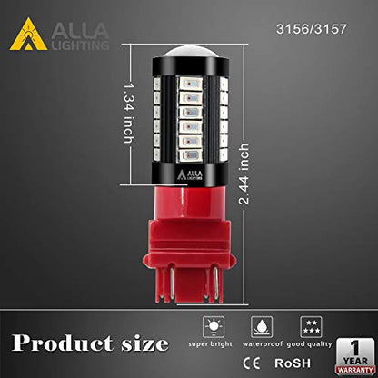 Alla Lighting 2800lm 3156 3157 LED Strobe Brake Lights Bulbs, Pure Red Xtreme Super Bright T25 Wedge 5730 33-SMD 12V Flashing Stop Lamps 3057 3457 4157 4057 3056 3057K 4057KX 3157LL