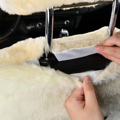 1PC Front Bucket Genuine Sheepskin Car Seat Cover Lambskin Winter Car seat Cushion Lambs Wool Sheep Skin Fuzzy Seat Cover Shearling Car Accessories for SUVs, Saloons and Trucks (Beige) - color: Beige
