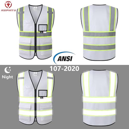 Safety Vest for Men Women Reflective Construction Vest - color: White, size: X-Large