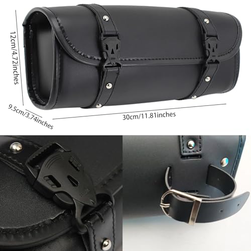 traderplus Motorcycle Tool Roll Bag Handlebar Bag Saddlebags PU Leather Universal Handlebar Storage Pouch Biker Roll Bag