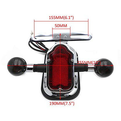 HTTMT- Motorcycle Chrome Smoke Metal Tombstone Brake Tail W/Light Signal Compatiable With Big Twin Motorcycle Bike [P/N: XH3118B-A-01-CD+SK] - color: Smoke