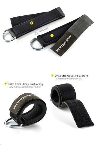 Fitgriff® Ankle Straps V2 for Cable Machine (2 Pieces) - Gym Workout Equipment - Leg Pulley Attachment, Kickback Straps - color: Army Green