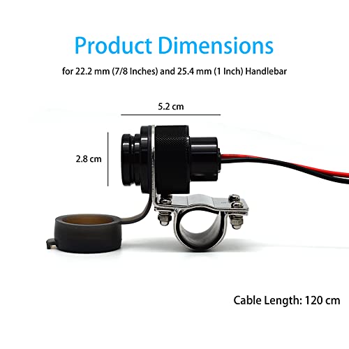 Cliff Top Motorcycle USB Charger Waterproof Dual USB Port 4A 20W Aluminium, with Magnetic Power Switch Heavy Duty for 7/8’’ and 1’’ Handlebars - Prevents Battery Drain (Black) - color: Black
