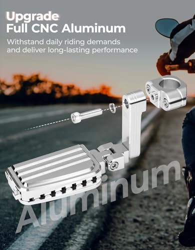 KEMIMOTO CNC Aluminum Highway Pegs with Expandable Heel Rests 1.25" Highway Long Angled Pegs Adjustable Fit for Street Glide Road King Road Glide Softail Dyna Sportster 1-1/4" Engine Guard Chrome - color: Chrome