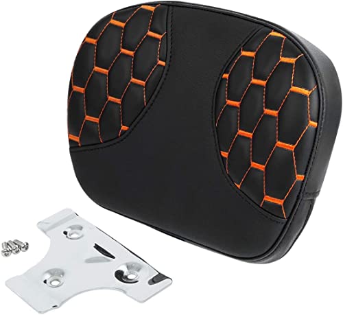 C.C. RIDER Sissy Bar Passenger Backrest Pad For Harley Touring Softail CVO Road Glide Street Glide Road King Electra Glide Softail Street Bob - color: Sissy Bar-Orange Stitching