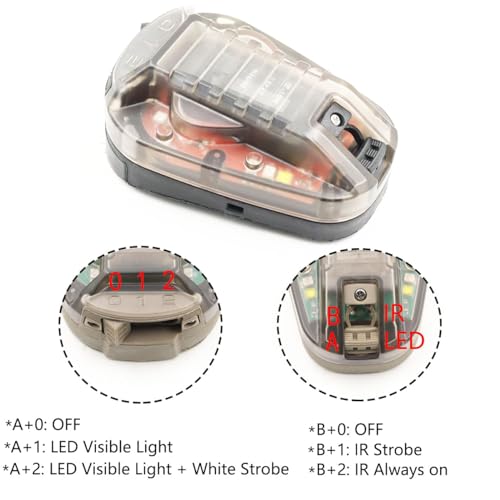 Tactical IR Strobe Helmet Light Military Identification Lights with Visible LED + White Strobe Survival Signal (Black-Red) - color: Black-Red