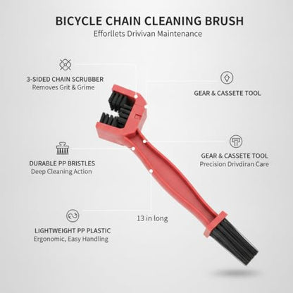 Double-Headed Bike Chain Brush - Durable PP Plastic Drivetrain Tool for Bicycle & Motorcycle Care - color: Red