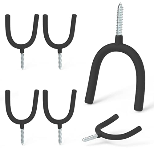 HUHOLE 6 Pack Screw in U Hooks Garage Storage Organizers | Shovel Holders with 30 lb Capacity for Garden Tools, Power Equipment, Rakes, Weed Trimmers, Ladders and Extension Cords - style: HD U Hook 6PC