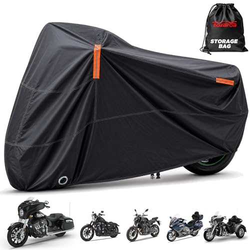 Motorcycle Cover Waterproof Outdoor Heavy Duty All-Weather UV Protection with Reflective Strips & Lock Holes,Storage Bag,Sport,Fits Most Cruiser,Touring,Street,Dirt Bike (Length up to 104") - size: 104"(3XL)