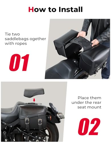 KEMIMOTO Motorcycle Saddlebags, 30L Large Capacity Saddle Bags Motorcycles, PU Leather Motorcycle Luggage Bag for Sportster Softail Dyna V-star Shadow, Universal Motorcycle Accessories, Black