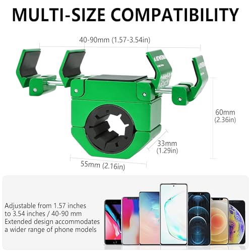 Bike Handlebar Mounts for 4.5-7.3 Phones (Green) | 360 Degrees Rotate Aluminum Alloy Frame Half-Enclosure Design - color: Green