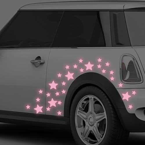 30pcs Star Vinyl Decal for Cars, High Intensity Reflective DIY Stickers for Window Bumper Mirror Laptop Decals Waterproof Night Safety Sign Car Stickers (Pink) - color: Pink