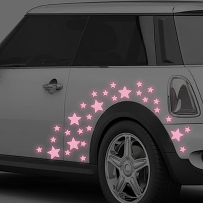 30pcs Star Vinyl Decal for Cars, High Intensity Reflective DIY Stickers for Window Bumper Mirror Laptop Decals Waterproof Night Safety Sign Car Stickers (Pink) - color: Pink