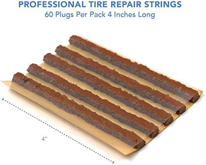 CKAuto 60pcs 4" Brown Tire Repair Strings, Automotive Tool Tire Repair Plugs for Tubeless Off-Road Tires Car, Bike, ATV, UTV, Wheelbarrow, Mower - color: Brown, size: 4" x φ0.236" 60pcs