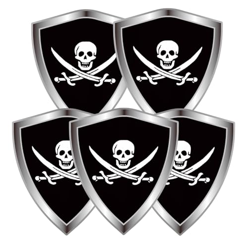 Pirate Jack Rackham Flag Decal Sticker - Pirate Skull Flags Shield Shape Reflective Vinyl Car Stickers - for Car Window Bumper Laptop Waterproof Sticker (5Pcs) - color: Pirate Jack