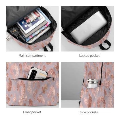 Rose Gold Leopard Skin Tote Backpack Bookbag Laptop Backpacks Multipurpose Daypack for Boys Girls School Men Women Travel Hiking - color: Pink