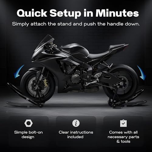 YEBOKSI Motorcycle Stand, Front & Rear Combo Stands, 750LBS Capacity, U+L Adjustable Swingarm Spool, Polyurethane Wheels, For Variety Of Motorcycles, BMW, KAWASAKI, YAMAHA, HONDA, BLACK