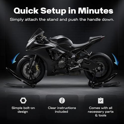 YEBOKSI Motorcycle Stand, Front & Rear Combo Stands, 750LBS Capacity, U+L Adjustable Swingarm Spool, Polyurethane Wheels, For Variety Of Motorcycles, BMW, KAWASAKI, YAMAHA, HONDA, BLACK