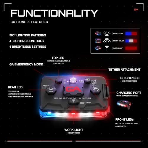 Guardian Angel Law Enforcement Infrared Wearable Safety Light Bundle - Elite Series Red/Blue/White Infrared Light, Universal Mount, Epaulet Mount and Tether, Magnetic Mounting, Professional Grade
