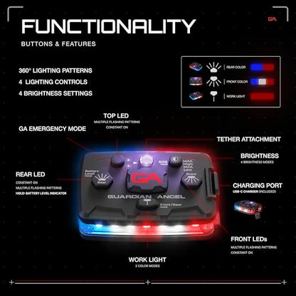 Guardian Angel Law Enforcement Infrared Wearable Safety Light Bundle - Elite Series Red/Blue/White Infrared Light, Universal Mount, Epaulet Mount and Tether, Magnetic Mounting, Professional Grade