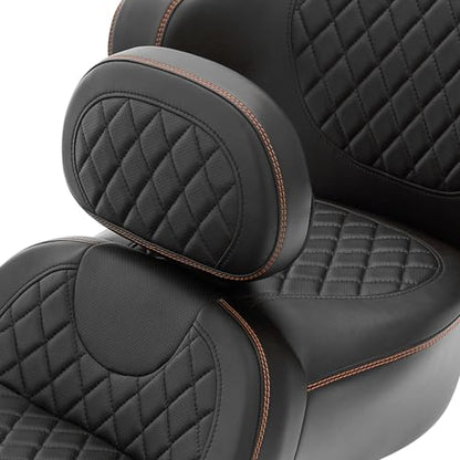 SLMOTO Seat Rider Backrest Passenger Backrest Pad Diamond 2-Up One-Piece Sissy Bar fit for Harley Touring Road King FLHR Street Glide FLHX Road Glide FLTRX 2014-2021 - color: A Style Blue + 2 Backrest