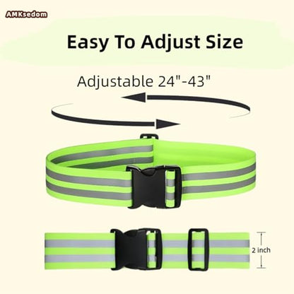 2 Pack Reflective Running Belt, High Visibility PT Gear for Men Women Kids, Adjustable Safety Gear for Night Walking - color: Green