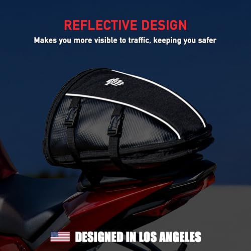 Nomad USA Motorcycle Tail Bag, Waterproof Street Sportsbike Rear Rack/Seat Bag Converts to Shoulder Bag, 10-15L Expandable Tail Tank Tool Pouch/Handle Carry Bag with Rain Cover, Mounting Straps