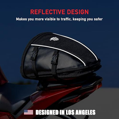 Nomad USA Motorcycle Tail Bag, Waterproof Street Sportsbike Rear Rack/Seat Bag Converts to Shoulder Bag, 10-15L Expandable Tail Tank Tool Pouch/Handle Carry Bag with Rain Cover, Mounting Straps