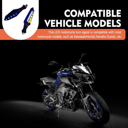 4 PCS Motorcycle Turn Signal Lights, 12V LED Arrow-shape Indicator, Dual-sided Flowing Light Effect Daytime Running Blinker, Universal Personalized Modification for Motorcycle (Blue)
