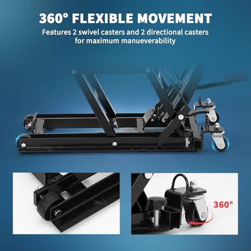 GarveeLife Hydraulic Motorcycle Lift Jack, Scissor Jack with with Foot Pedal & Wheels, 1500LB Capacity, 4.7''-14.57'' Height Range, Non-Slip Platform & 360° Swivel Casters, ATV/UTV/Dirt Bike Lift - color: Black
