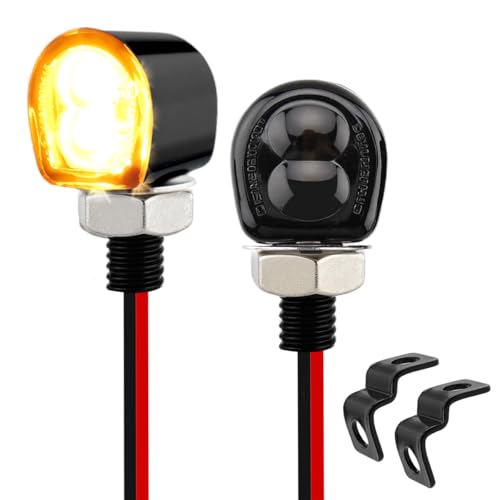 Small Motorcycle LED Turn Signals with Front Bracket, Mini Front Rear Blinkers Universal 12V Lights for Dirt Bike Ebike Street Sport Bike Bobber Cafe Racer Cruiser Motorbikes (Black-Smoke) - color: Black-Smoke