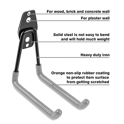 Garage Hooks Heavy Duty 14 Pack, Steel Garage Storage Hooks, Tool Hangers for Garage Wall Utility Wall Mount Garage Hooks and Hangers with Anti-slip Coating for Garden Tools, Ladders, Bulky Items - color: Gray