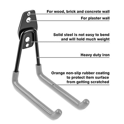 Garage Hooks Heavy Duty 14 Pack, Steel Garage Storage Hooks, Tool Hangers for Garage Wall Utility Wall Mount Garage Hooks and Hangers with Anti-slip Coating for Garden Tools, Ladders, Bulky Items - color: Gray