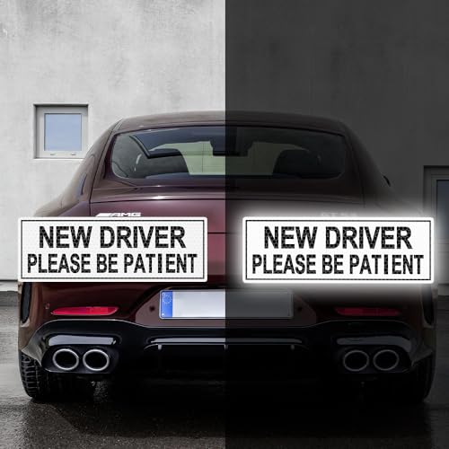 2pcs High Intensity Reflective New Driver Car Sticker Waterproof Student Driver Please Be Patient Decal for Car Window Bumper Reflective Night Safety Warning Decal (White) - color: White