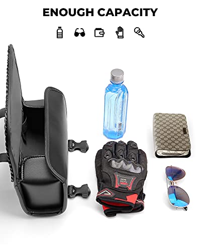 KEMIMOTO Motorcycle Tool Fork Bag PU Leather Universal Saddlebag for Front Fork Handlebar Sissybar Storage Pouch Motorcycle Roll Bag (Black Classic Buckle) - style: Black Classic Buckle