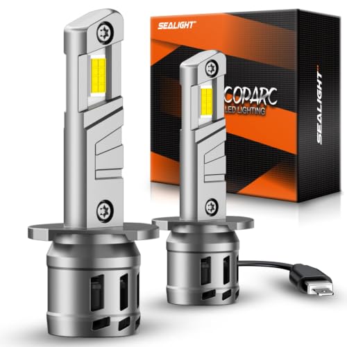 SEALIGHT H1 LED Bulbs, 40000LM 6500K H1 Fog Bulbs with Cooling Fan, 1:1 Mini Size for Powersports ATV/UTV, 60000+ Hours Lifspan, Plug-N-Play, Pack of 2 - size: H1