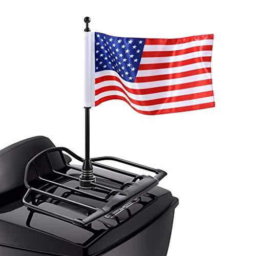 American Flag USA With Black Motorcycle Flag Pole Mount For Harley Davidson Honda Goldwing CB VTX CBR Yamaha - Fits 1/2" Round Luggage Rack - color: American Flag Black Flagpole