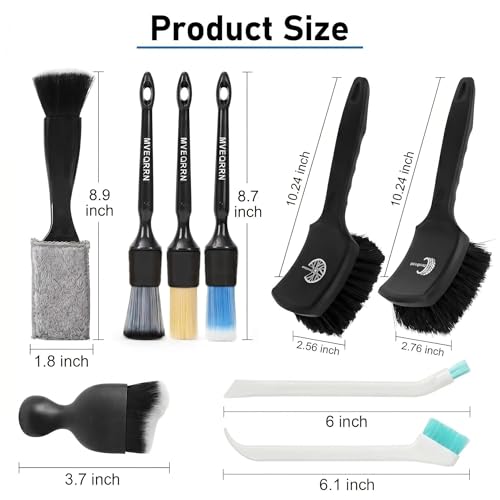 MVEQRRN 9PCS Car Detailing Brushes Set, Boar Hair Detail Brushes,Car Detailing Wheel Kit (Black) | Soft & Stiff Bristle Detail Brush, Scratch-Free Rim & Tire Cleaning Kit, Interior & Exterior Wheel Brush for Cars,Trucks,SUV - color: 9pcsblack detail wheel