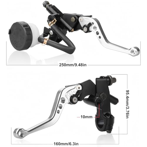 Universal Motorcycle Brake Clutch Pump Lever with Hydraulic Master Cylinder Reservoir Set Left & Right CNC Suitable for 50-300cc Motorcycles with 7/8" 22mm Handlebars - color: Silver