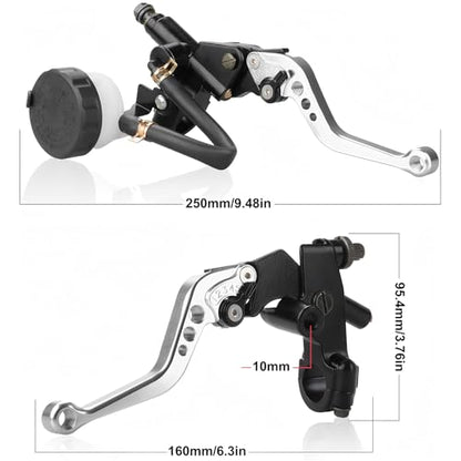 Universal Motorcycle Brake Clutch Pump Lever with Hydraulic Master Cylinder Reservoir Set Left & Right CNC Suitable for 50-300cc Motorcycles with 7/8" 22mm Handlebars - color: Silver