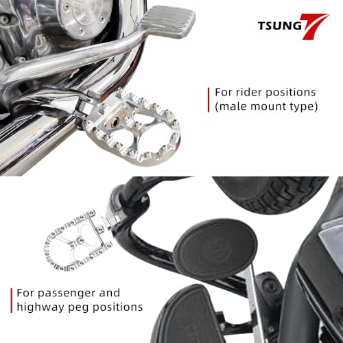 TSUNG Off Road Motorcycle Foot Pegs MX Style Footpegs – Compatible with Dyna, Fatboy, Sportster, Iron 883, CNC Wide 360° Rotating Foot Pedals (Chrome) - color: Chrome