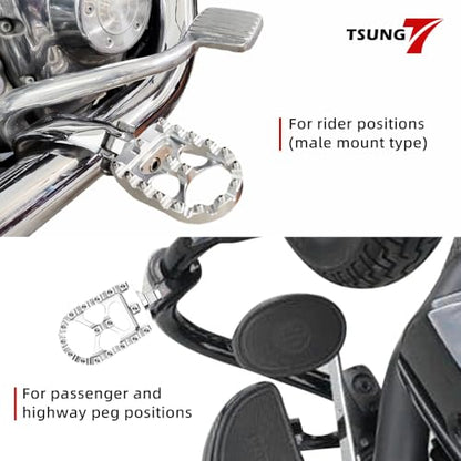 TSUNG Off Road Motorcycle Foot Pegs MX Style Footpegs – Compatible with Dyna, Fatboy, Sportster, Iron 883, CNC Wide 360° Rotating Foot Pedals (Chrome) - color: Chrome