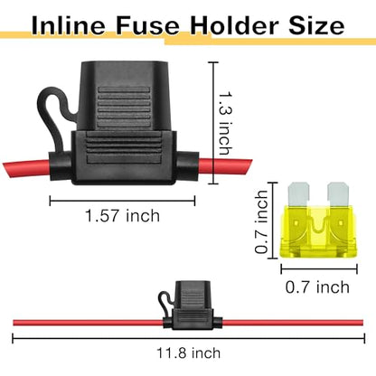 ecocstm 5 PCS Inline Fuse Holders 12V, 14 AWG Car Gauge Inline Fuses, Waterproof Fuse Holder with 20A ATC/ATO Standard Blade Fuses for Automotive, Marine, Golf Cart Lighting, Electrical Circuits - size: 5 PCS 14AWG