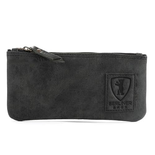 BERLINER BAGS Vintage Genuine Leather Pencil Case, Pen Pouch for Work and University, for Men and Women - color: Dark Grey