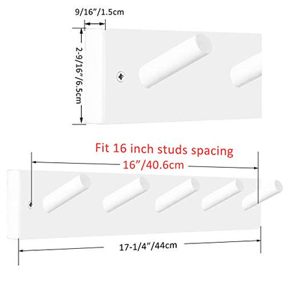 WEBI Coat Rack Wall Mounted,Coat Hanger Wall,16" Hole to Hole,Coat Hooks Wall Mounted,Hook Rack Peg Rail,5 Hooks for Hanging Coats,Hats,Jacket,Clothes,White,2 Packs - color: White, size: 17 inch(2 Packs)