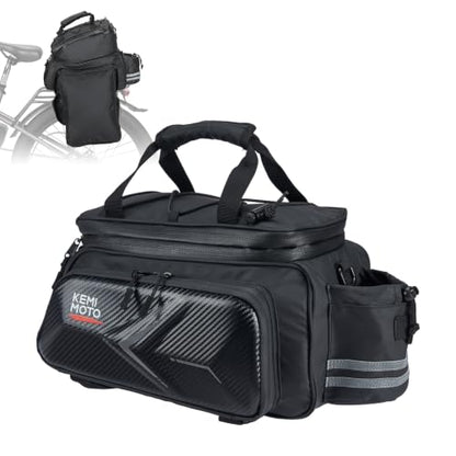 KEMIMOTO Hard Shell Bike Bag Rear Rack 20L Capacity, Carbon Leather Bicycle Trunk Bag with Waterproof Rain Cover for Grocery Shopping Commuter Cycling Trip (Upgraded Design) - style: Upgrade Eva Hard Shell