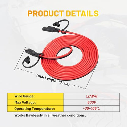 Oyviny 10FT SAE Extension Cable 12AWG, SAE Quick Disconnect Solar Panel Extension Cable with Polarity Reversing Adapter for Automotive RV Truck Battery Charger, 12V - size: 10 Feet
